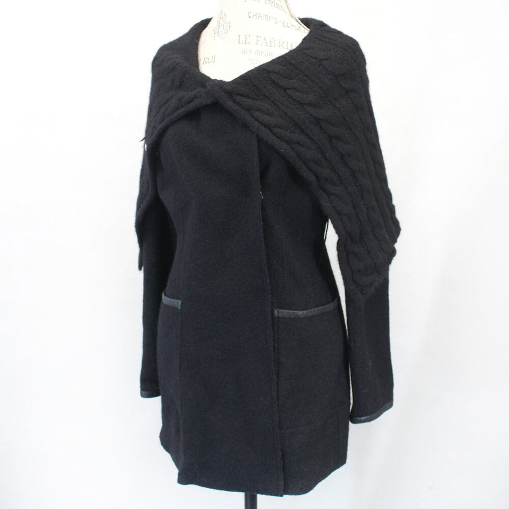 KUNA Alpaca Wool Unlined Black Coat Pockets Shawl Neck Button Outdoor Small